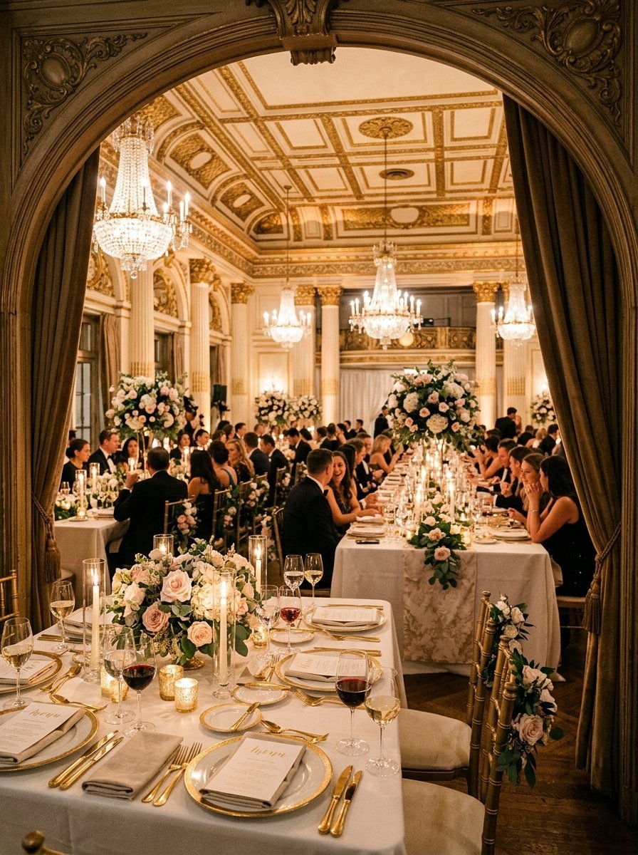 A candlelit reception table styled by DC Decor